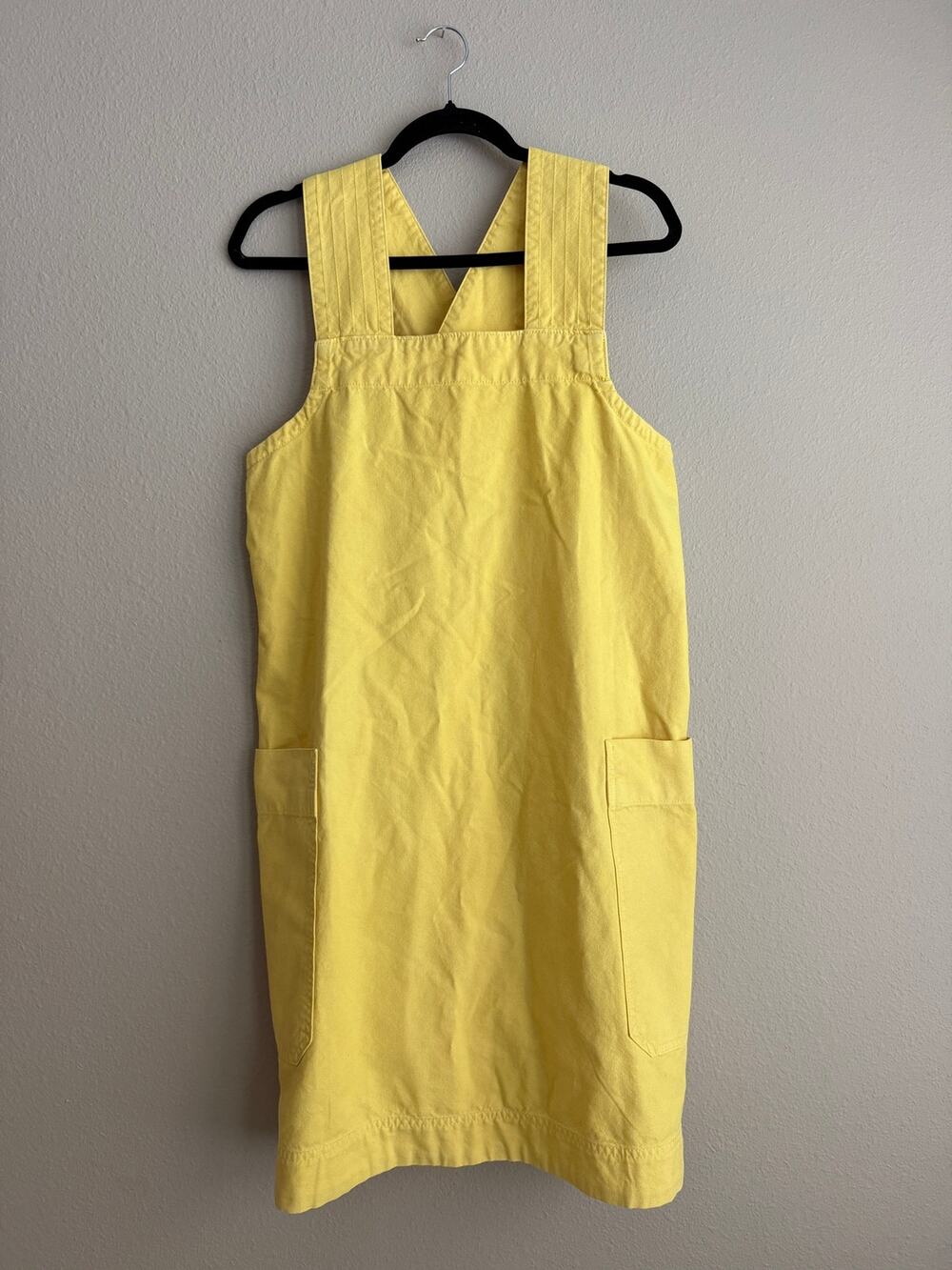 EVERLANE Women’s Sz M Denim Apron Mini Dress Overall Cross Strap Yellow Cotton